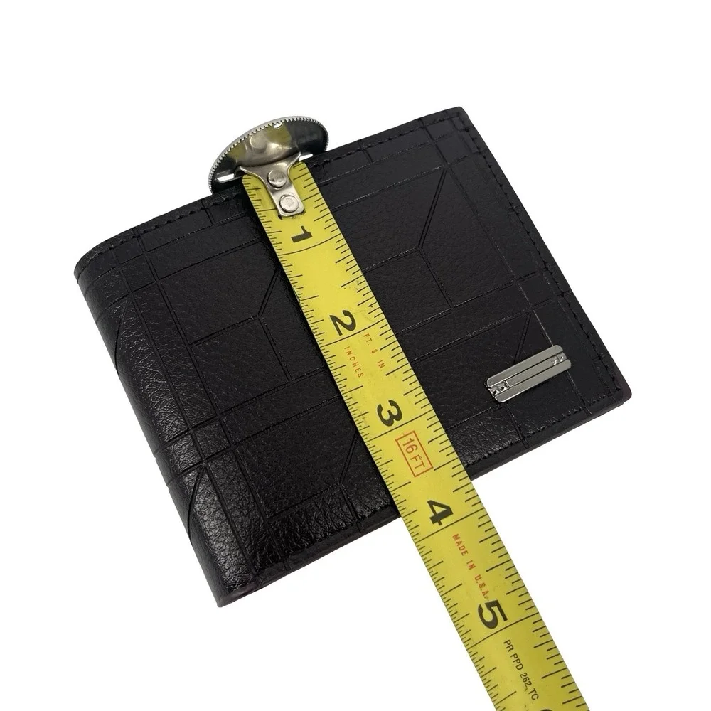 Men's Brown Bifold Wallet Money Clip Geometric Pattern Credit Card ID Window